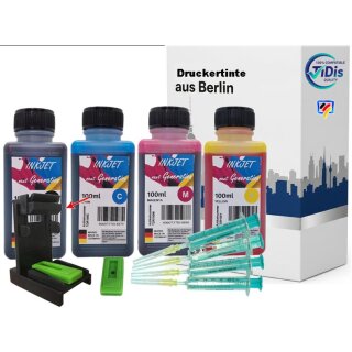 Multipack 400ml TiDis Ink Druckertinte / Nachfülltinte BCMY + IRP109 Luftabsorber - Inkjet next Generation für HP300 & HP300XL