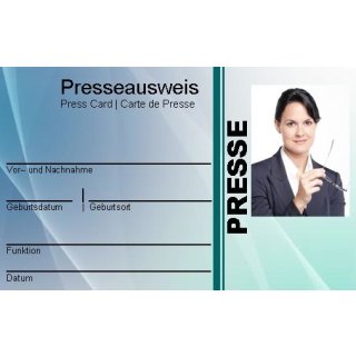 Presseausweis oder Filmausweis mit Bild und beidseitig auf PVC Karte gedruckt!