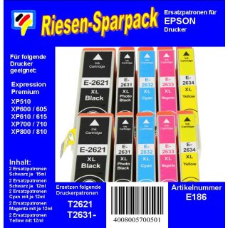 E186 - TiDis Supersparpack mit 10 Ersatzpatronen je 2x B/C/M/Y/PB für T26XL