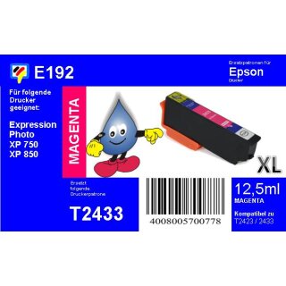 E192 - TiDis Ersatzpatrone - magenta - mit 12,5ml Inhalt ersetzt T2433XL