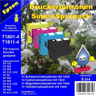 E164 - TiDis Ersatzpatronen Supersparpack - B/C/M/Y - mit 4x 14ml Inhalt ersetzt T1816XL