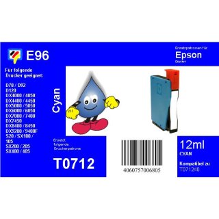 E96 - TiDis Ersatzpatrone - cyan - mit 12ml Inhalt ersetzt T0712