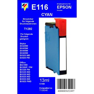 E116 - TiDis Ersatzpatrone - cyan - mit 13ml Inhalt ersetzt T1292