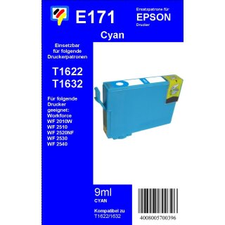 E171 - TiDis Ersatzpatrone - cyan - mit 9ml Inhalt ersetzt T1632XL