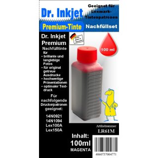 LR61M - magenta - Dr.Inkjet Premium Nachfülltinte in 100ml - 250ml - 500ml - 1000ml Abfüllungen für Lexmark Tintentankdruckerpatronen 