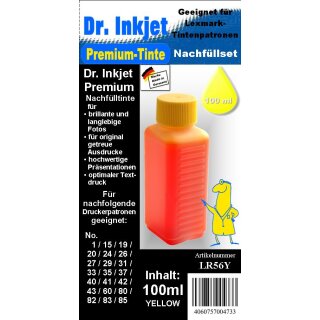 LR56Y - yellow - Dr.Inkjet Premium Nachfülltinte in 100ml - 250ml - 500ml - 1000ml Abfüllungen für Lexmark Druckkopfpatronen    