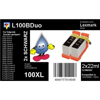 L100BDuo - TiDis XL Ersatzpatronen Doppelpack - schwarz- ersetzt 14N1068E