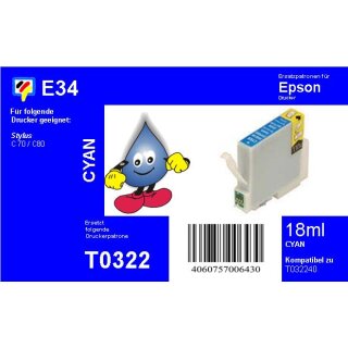 E34 - TiDis Ersatzpatrone - cyan- mit 16ml Inhalt ersetzt T032240