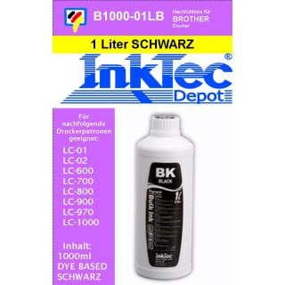 1000ml schwarze Inktec Nachfülltinte für Ihren Brother Drucker