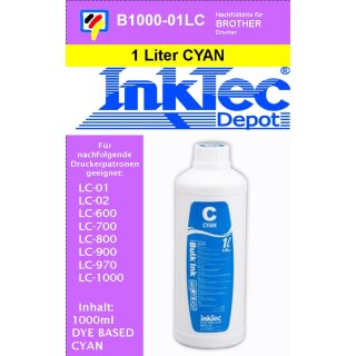 1000ml cyan Inktec Nachfülltinte für Ihren Brother Drucker