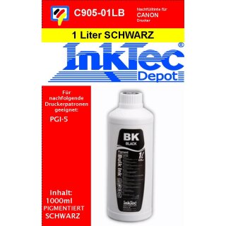 1000ml schwarze Pigmentierte Inktec Nachfülltinte für Ihren Canon PGI-5 Patrone