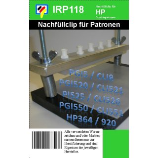 IRP118 - Dr.Inkjet Profinachfüllclip für HP Single Ink Druckerpatronen wie HP364, HP903, HP920 und HP934, HP935