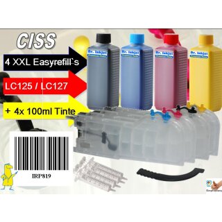 IRP819 - LC-125/127 XXL Maxipatronen Easyrefillpatronen mit Autoresettchip inkl. 4x 100ml Nachfülltinte - für alle die Superviel drucken