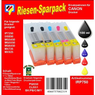 IRP750 - CISS / Easyrefill Starterpack f. PGI550 & CLI551ER inkl. 300ml Dr.Inkjet Premium Tinte -ALLES DRIN