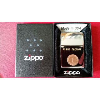 Mein letzter Pfennig - mit echten deutschen Pfennig auf einen Original Zippo Sturmfeuerzeug - Chrom poliert