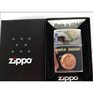 Meine letzten 2 Pfennig - mit echten deutschen 2 Pfennigstück auf einen Original Zippo Sturmfeuerzeug - Chrom poliert