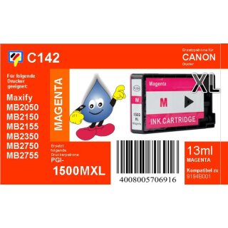 PGI-1500M XL TiDis Ersatzdruckerpatrone Magenta mit 13ml Inhalt für ca. 780 A4 Seiten nach ISO - ersetzt 9194B001