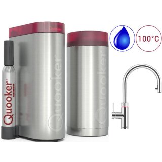 100 Grad heißes, kaltes und Sprudelwasser - QUOOKER Küchenarmatur QUOOKER FLEX Zugauslauf Edelstahl Combi B mit CUBE 2 100°C Kochendwasserhahn mit Trinkwassersystem