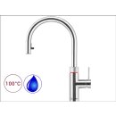 100 Grad heißes, kaltes und Sprudelwasser  - QUOOKER Küchenarmatur QUOOKER FLEX Zugauslauf Chrom - glänzend Combi+ mit CUBE 2 100°C Kochendwasserhahn mit Trinkwassersystem