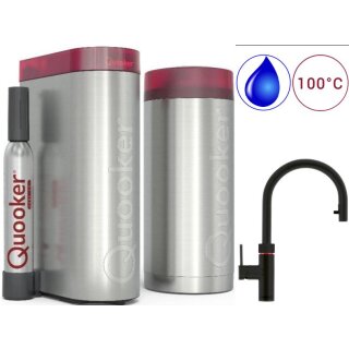 100 Grad heißes, kaltes und Sprudelwasser - QUOOKER Küchenarmatur QUOOKER FLEX Zugauslauf edles Schwarz Combi+ mit CUBE 2 100°C Kochendwasserhahn mit Trinkwassersystem