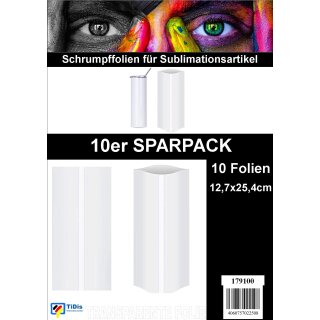 10 Schrumpfbeuteln 12,7 x 25,4 cm für die Sublimation von Tumblern oder anderen schlanken aber hohen Artikeln