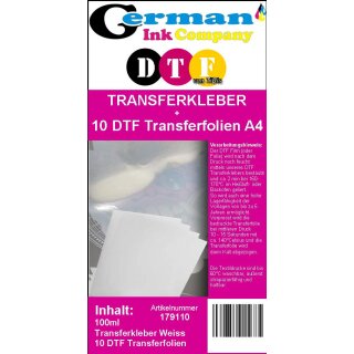 DTF HACK Starterpaket - 10 A4 Folien + 100ml Transferkleber für helle Materialien