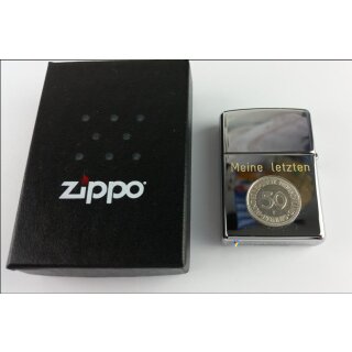 Meine letzten 50 Pfennig - mit echten deutschen 50 Pfennigstück auf einen Original Zippo Sturmfeuerzeug - Chrom poliert