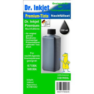 HR98BK - Pigmentierte Schwarze Nachfülltinte für HP970 | HP973 | HP980 | HP982 | HP991 Druckerpatronen