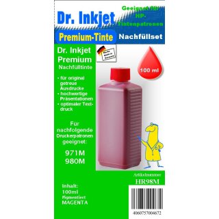 HR98M - magenta- Pigmentierte Nachfülltinte für HP971 | HP973 | HP980 | HP982 | HP991 Druckerpatronen