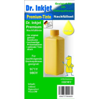 HR98Y - yellow- Pigmentierte Nachfülltinte für HP971 | HP973 | HP980 | HP982 | HP991 Druckerpatronen