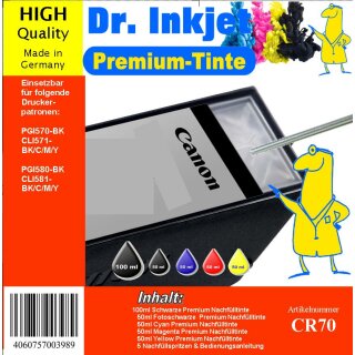 CR70 - 300ml - Dr.Inkjet Premium Nachfülltinte Starterset für Ihren Drucker mit PGI570 / CLI571 & PGI580 / CLI581 Patronen