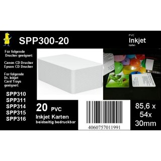 20 weiße Dr.Inkjet PVC Karte für Tintenstrahlkartendrucker - beidseitig bedruckbar! Wasserfest