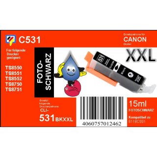 CLI-531BK Schwarz TiDis Ersatzrpatrone mit 15ml Füllmenge - ersetzt 6118C001AA