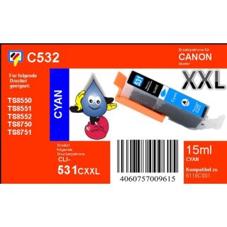 CLI-531C Cyan TiDis Ersatzrpatrone mit ca.15ml Füllmenge - ersetzt 6119C001AA