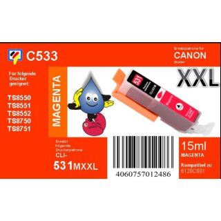 CLI-531M Magenta TiDis Ersatzpatrone mit 15ml Füllmenge - ersetzt 6120C001AA