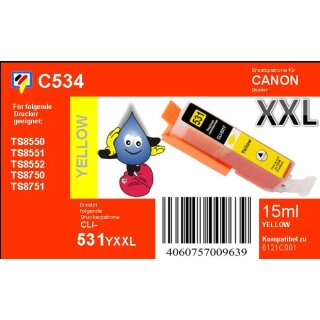 CLI-531Y Yellow TiDis Ersatzpatrone mit 15ml Füllmenge - ersetzt 6121C001AA