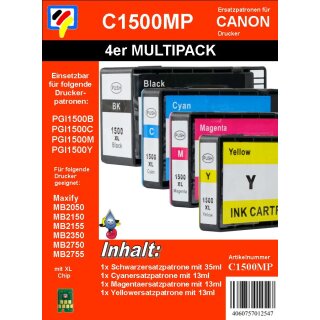 PGI1500 XL Multipack - TiDis Ersatzdruckerpatronen je 1x BCMY ersetzt 9218B010