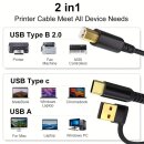 5 m - 2in1 USB Druckerkabel - USB-A & C zu USB-B Hochgeschwindigskeitskabel