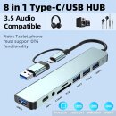 8in1 USB Hub - USB C Adapter mit 4 USB-Anschlüssen,...