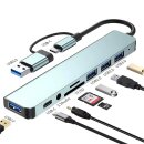 8in1 USB Hub - USB C Adapter mit 4 USB-Anschlüssen, SD/TF-Kartenleser, 3,5 mm Audio, USB-C-Datenanschluss, kompatibel mit MacBook Pro/Air/XPS/Tablet/Smartphones und mehr (Grau)