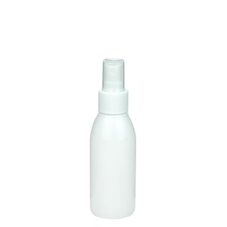 Recycling PET Flasche RIGOLETTO 100 ml weiß mit Spray Zerstäuber 24/410 Basic weiss