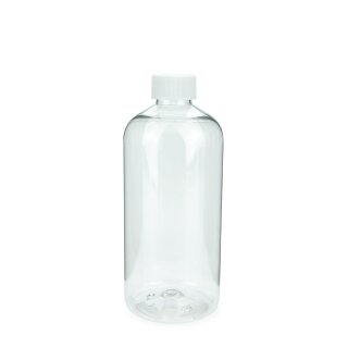 PET Flasche OTELLO 500 ml klar mit Schraubverschluss 28/400 mit Dichtkonus weiss geriffelt