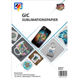 MUSTERPACKUNG Sublimationspapier zum ausporbieren mit je 10x A4 & 10 Tassenpapier