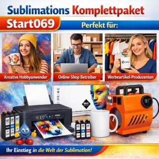 Tassendruck Sublimations Starterpaket Start069 - Alles drin um loszulegen! Drucker, Presse, Papier und Tassen...