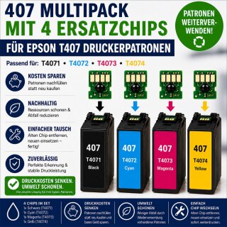 407XL - Multipack mit 4 Oneway Ersatzchips für T407XL Druckerpatronen