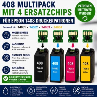 408XL - Multipack mit 4 Oneway kompatiblen Ersatzchips für T408XL Druckerpatronen