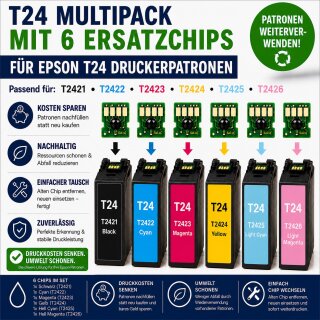 24XL - Multipack mit 6 Oneway Ersatzchips für T24XL Druckerpatronen  (T335140 - T336440)