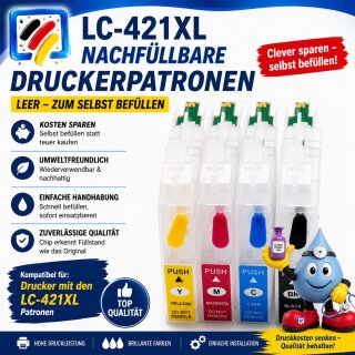 LC-421XL Nachfüllbare Druckerpatronen mit One Way Chip - je 1x CMYK