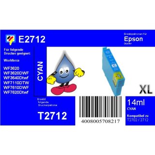 E2712 - TiDis Ersatzdruckerpatrone Cyan XL mit 14ml Inhalt ersetzt T271240