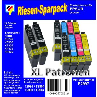 E2997 - B|C|M|Y - TiDis XL Riesensparpack mit 10 Druckerpatronen - ersetzten 4x T2991 und je 2x T2992/T2993/T2994